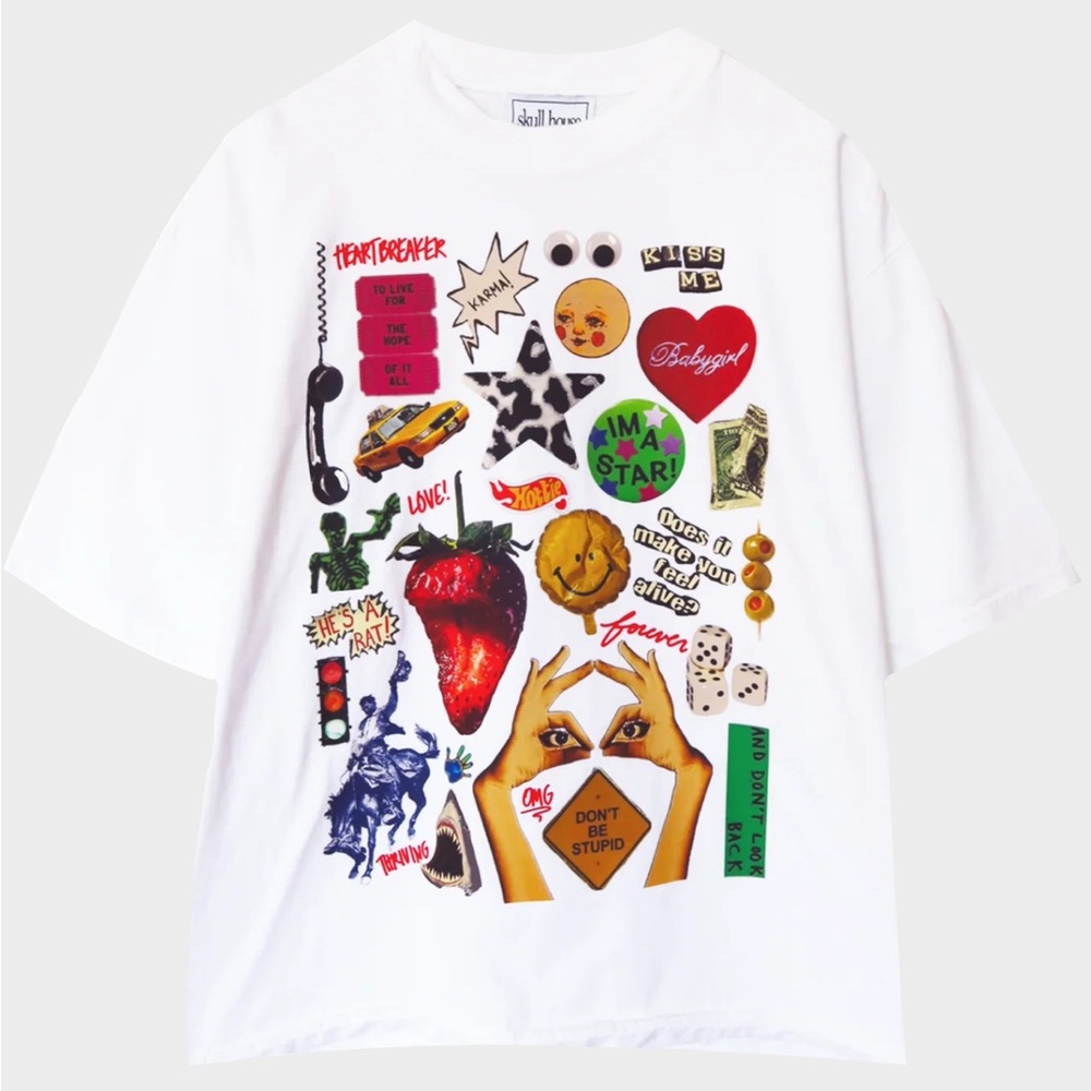 Skull House Designs White Graphic Women's Box Tee M/L